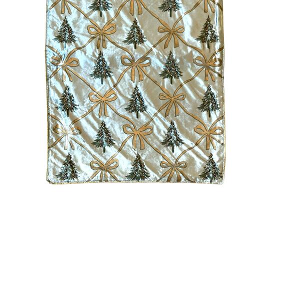 RACHEL ASHWELL Beaded Christmas Tree Bow Table Runner 16x90 Mint Green Gold NEW - Picture 6 of 16